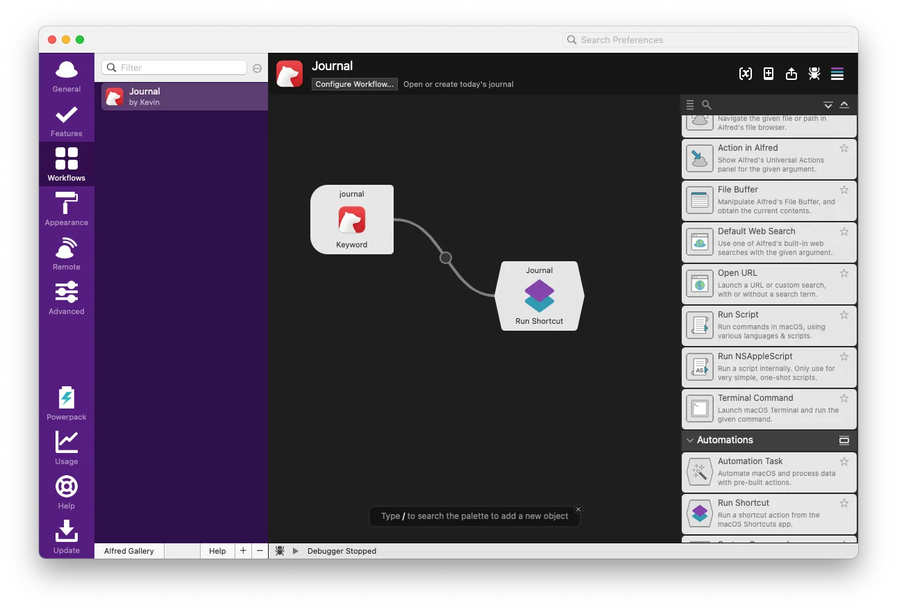 Alfred's workflow editor
